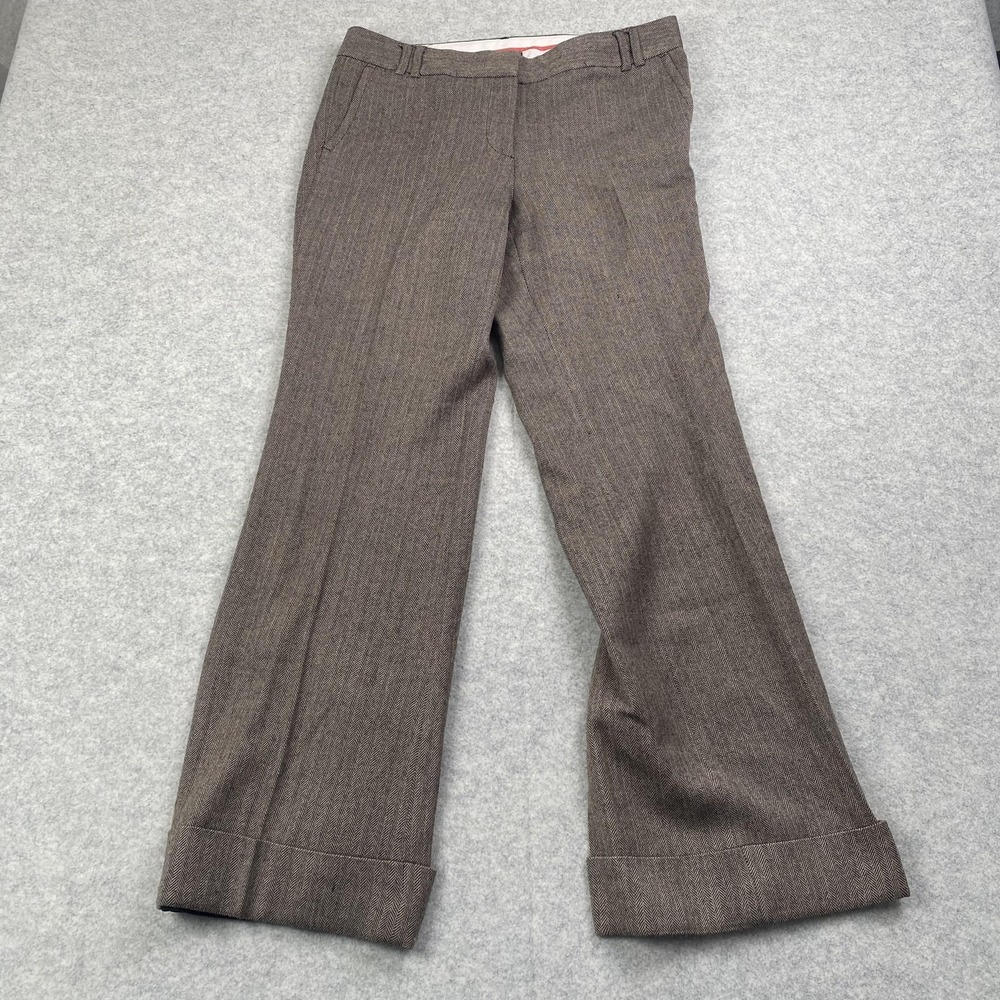 J Crew Dress Pants Womens 8 Brown Herringbone Tweed City Fit Lined Cuffed 33x31